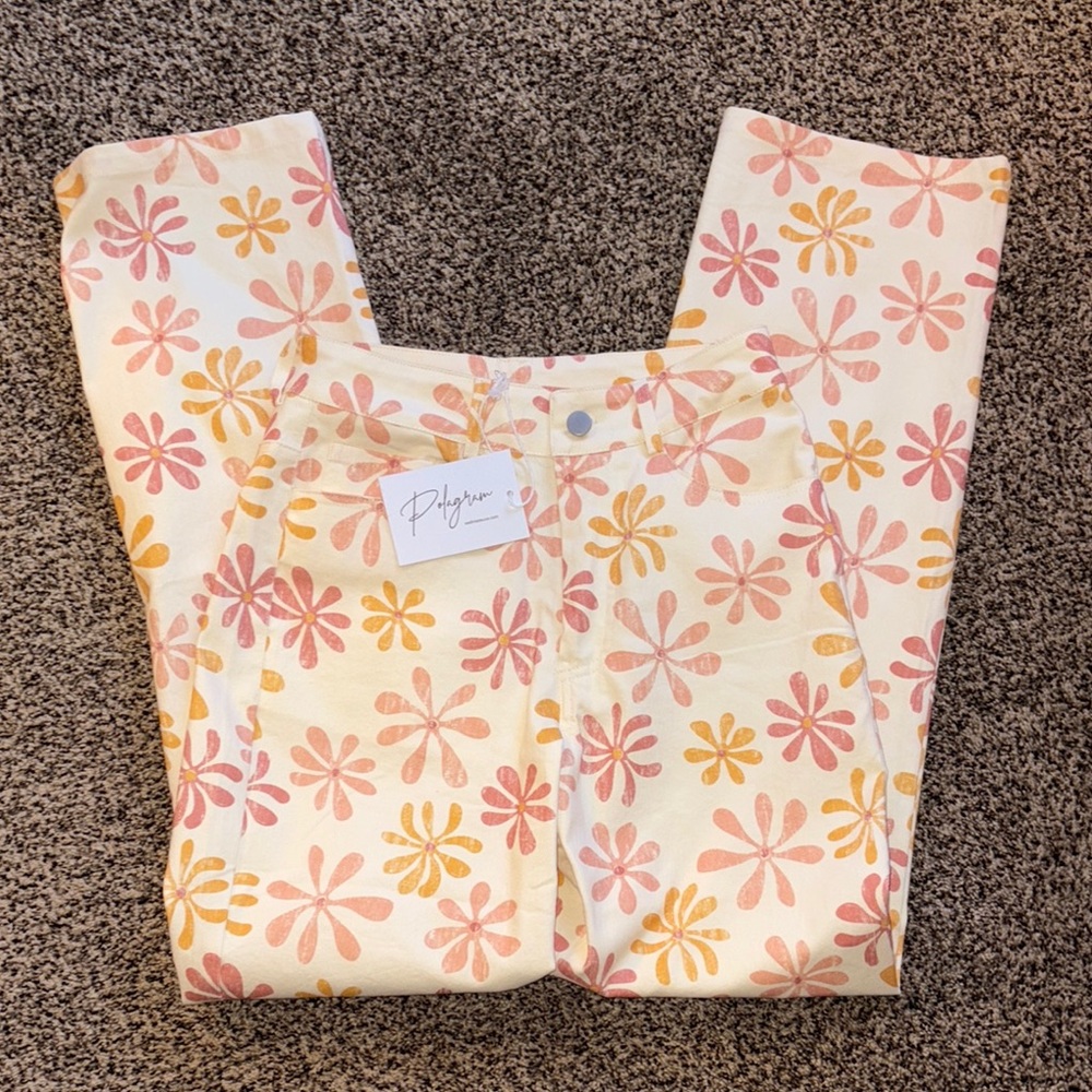 Polagram Floral Print Pants in Peach and Mustard